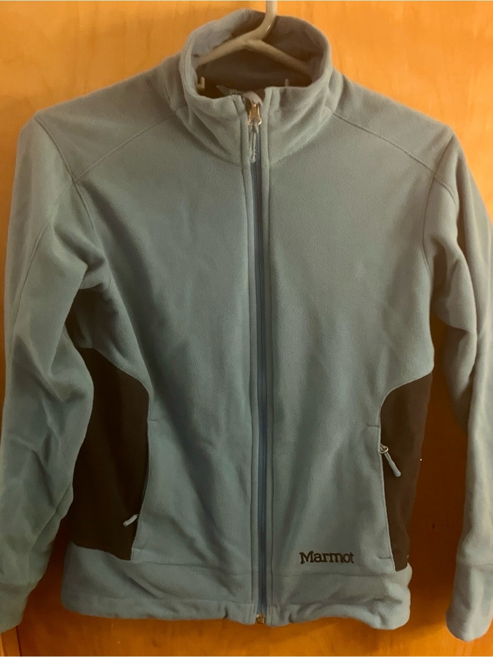 Marmot Light Blue Windproof Fleece Jacket with Dark Blue Panels